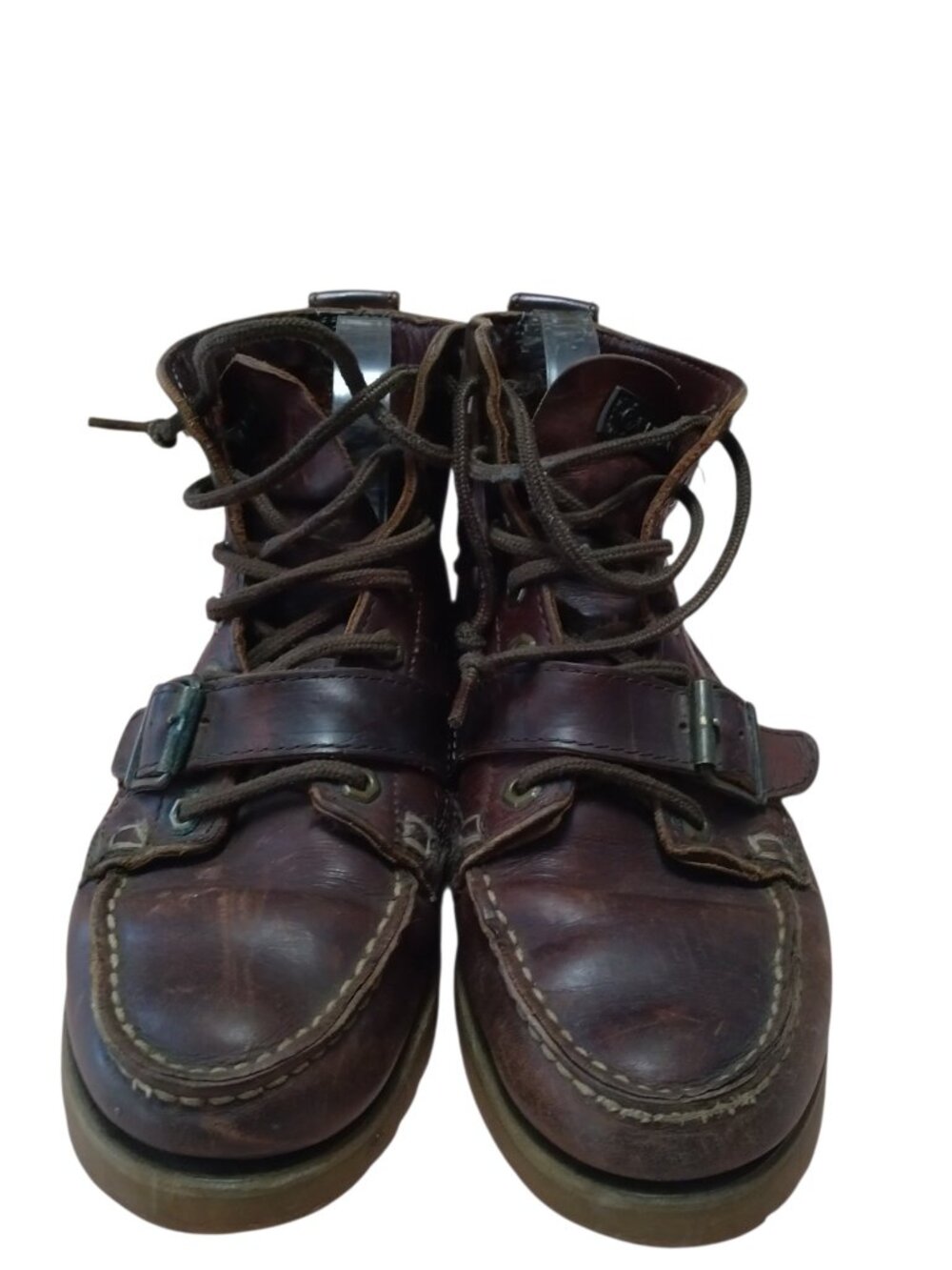 Eastland Engineer Trail Boss Boots Size 9 Brown Leather Buckle Strap Vibram Sole